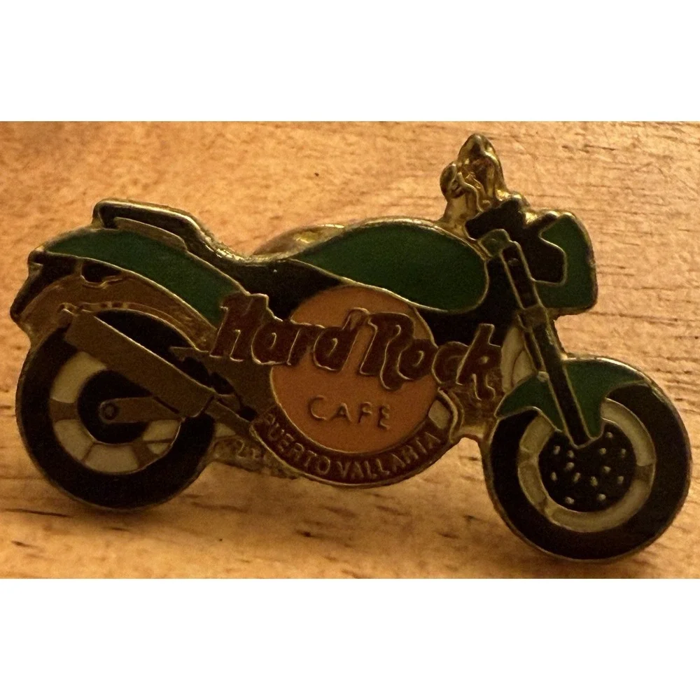 Vintage Hard Rock Cafe Puerto Vallarta green Harley Motorcycle Collectors Pin